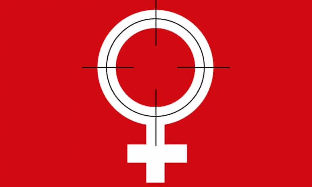 A white planetary symbol for Venus - used as a gender symbol for women - with a target on it.