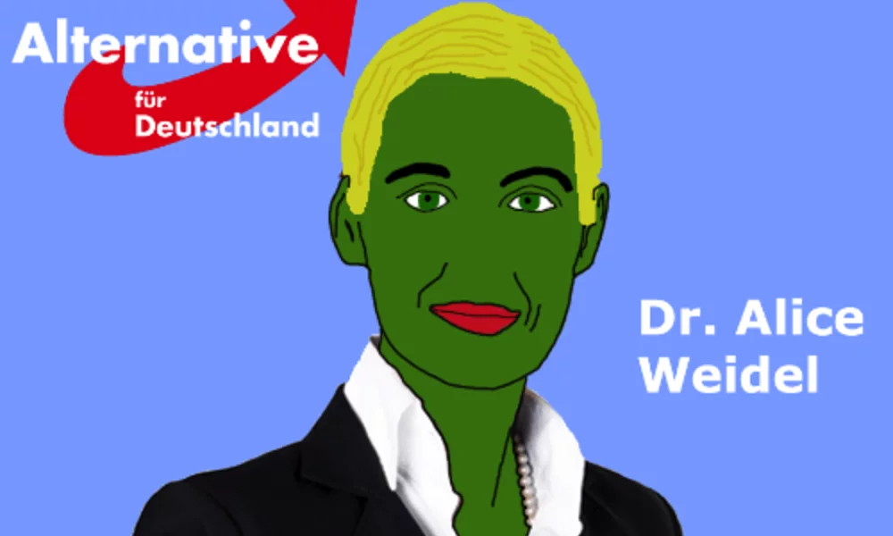 Meme Alice Weidel from Alternative fur Deutschland as Pepe The Frog  in the meme war