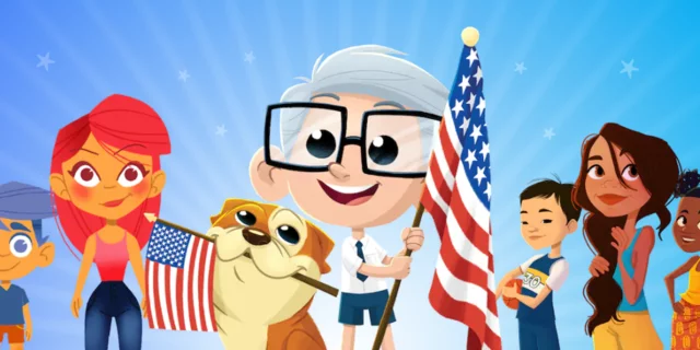 Banner of PragerU Kids featuring the characters from their shows