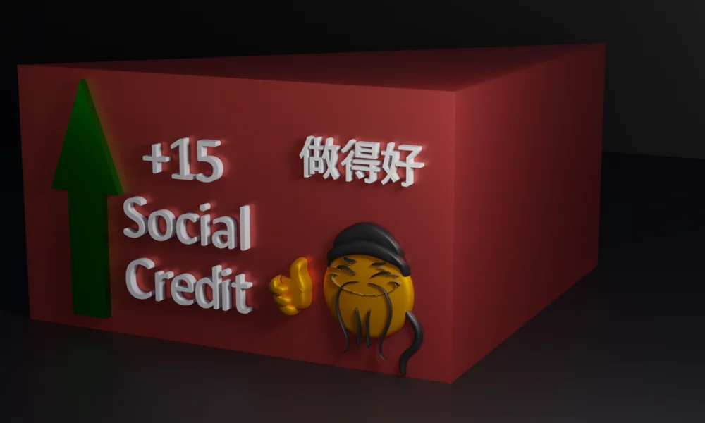 A 3D model of the +15 social credit meme.