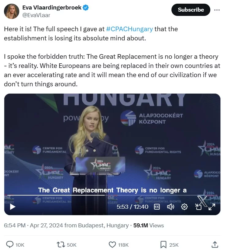 Screenshot of Eva Vlaardingerbroek's post on X. 