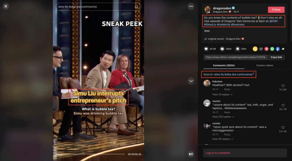 Figure 3 - Screenshot of Dragons Den sneak peek video