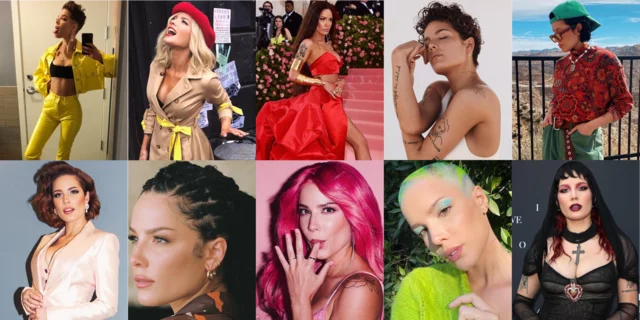 A collage of 10 of Halsey's looks