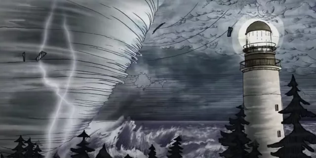 A sketc-drawing of the storm scene in Life is Strange