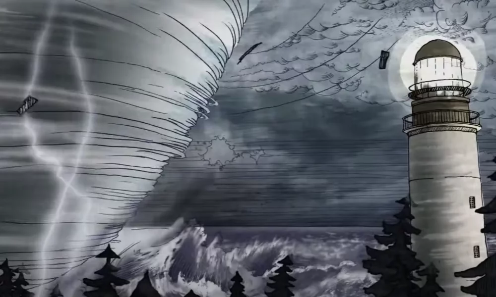 A sketc-drawing of the storm scene in Life is Strange