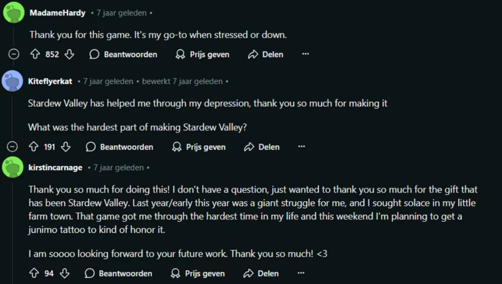 A collection of reddit comments from players expressing their escapist behaviour