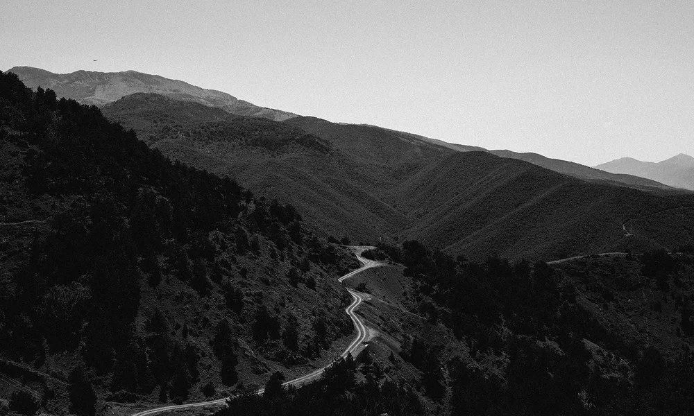 Albanian mountain views in black and white