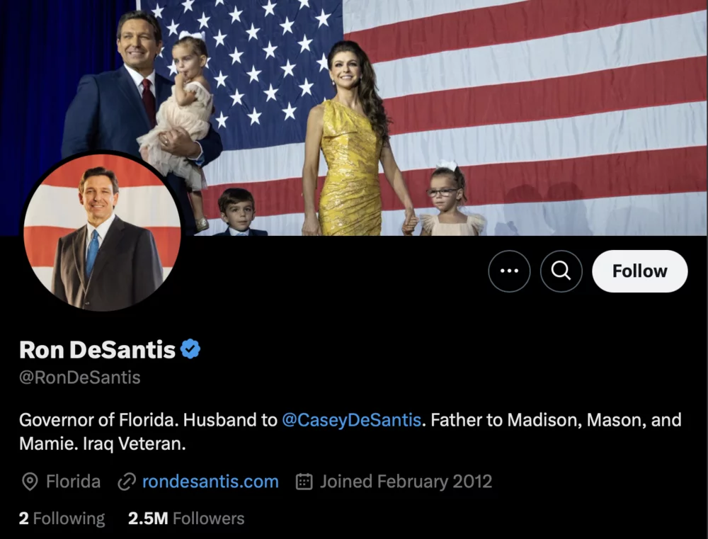 Screenshot of X banner by @RonDeSantis