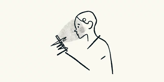 Line drawing of man looking at phone