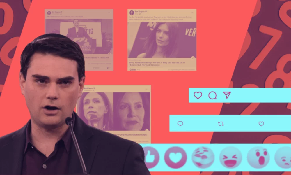 Picture of Ben Shapiro with social media screenshots in background