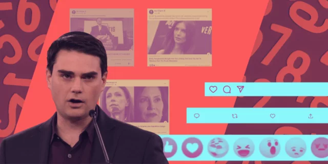 Picture of Ben Shapiro with social media screenshots in background