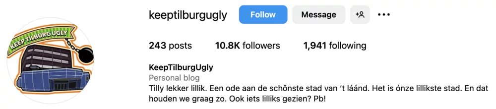 Profile picture and text of @keeptilburgugly using The blue building