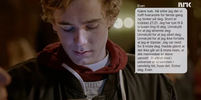 Isak reads a text message by Even in Season 3 of SKAM.