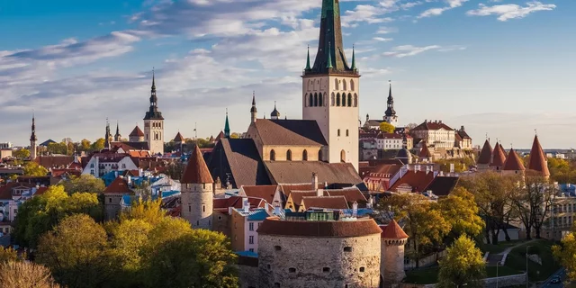 The view on the rooftops of the Old Town in Tallinn, Estonia